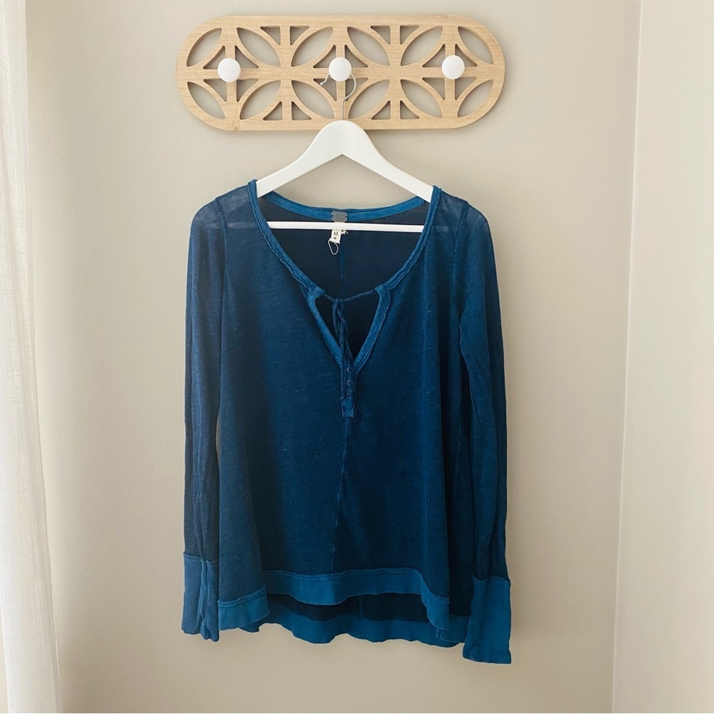 Free People Long Sleeve Top Blue Sz Medium